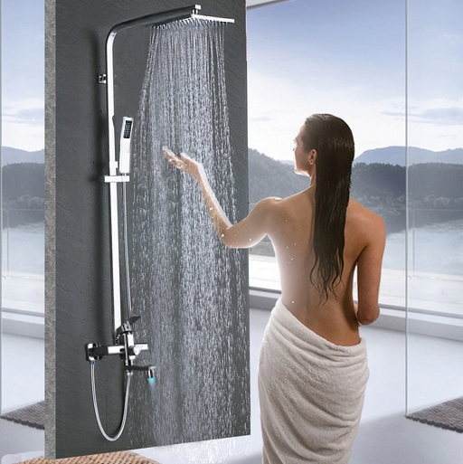 Fontana Brass Finish LED Shower Head with Handheld Shower and Shower Faucet